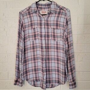 mossimo supply co pink plaid flannel button up blouse